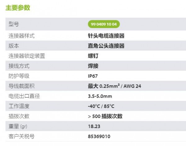 binder 针头电缆连接器M9 IP67系列